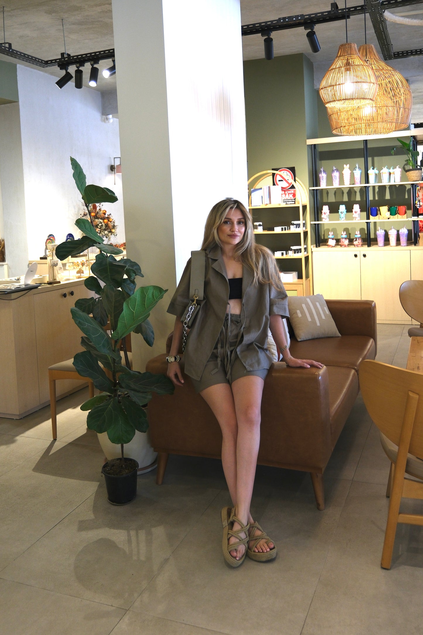 Bağlamalı gömlek şort takım