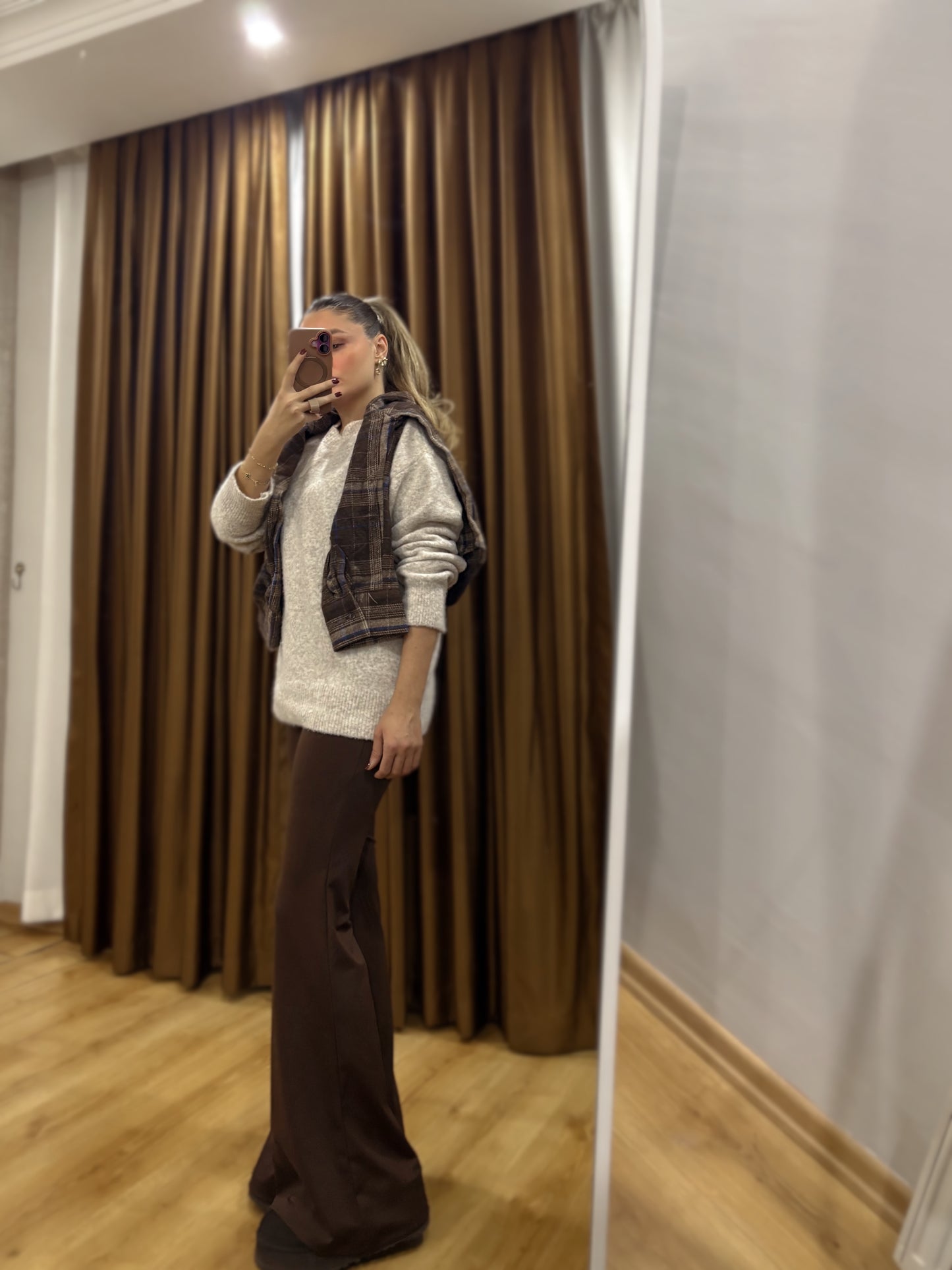 Kadın Acı Kahve İspanyol Paça Tayt