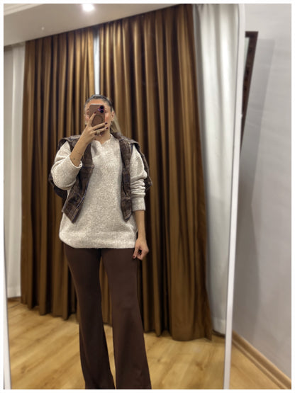 Kadın Acı Kahve İspanyol Paça Tayt