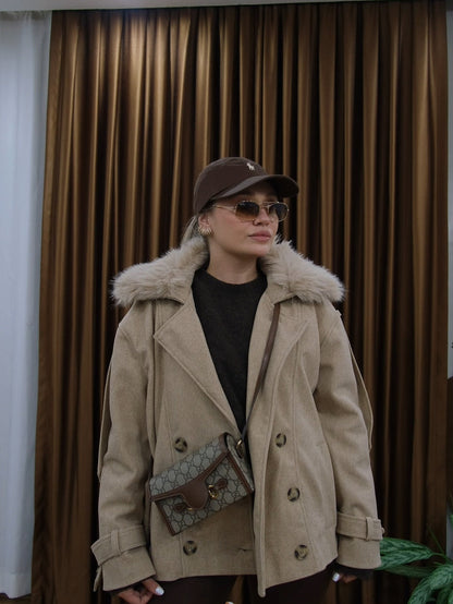 Kadın Bej Kürklü Kaban