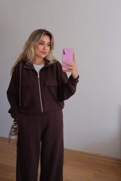 Cepli eşofman takım kahverengi