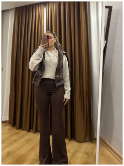 Kadın Acı Kahve İspanyol Paça Tayt