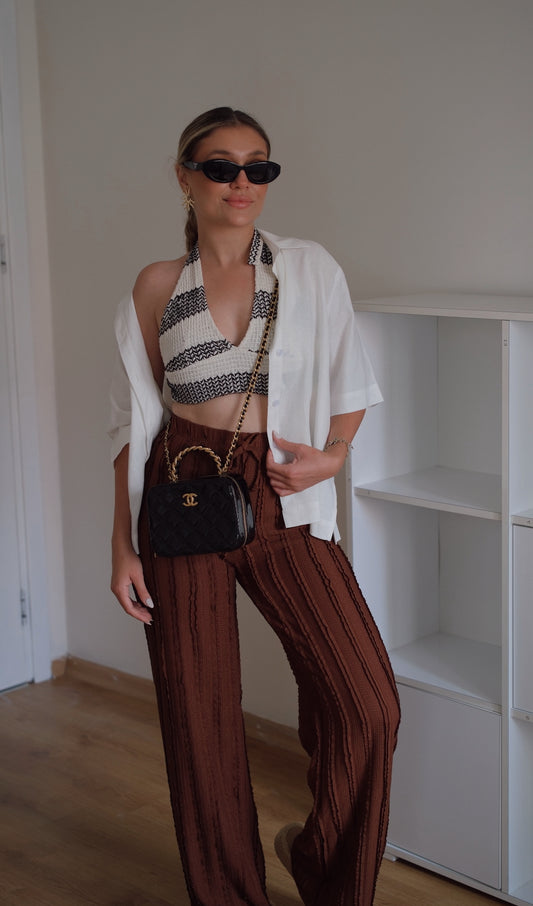 Kahverengi Yüksek Bel Pantolon